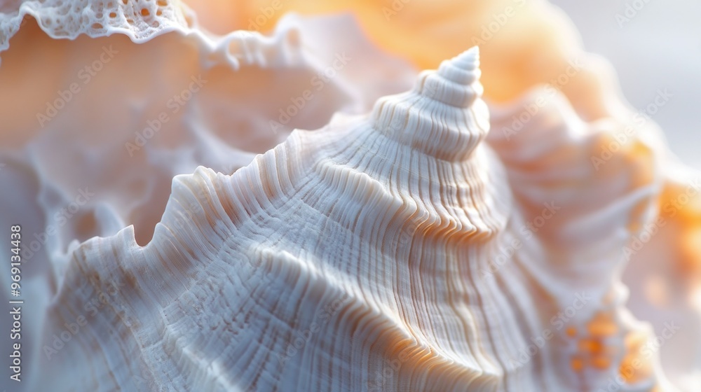 Poster a close-up of a beautifully textured seashell showcasing natural patterns and colors.