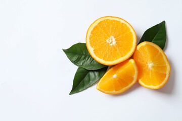 Fresh orange citrus with green leaves isolated on white background