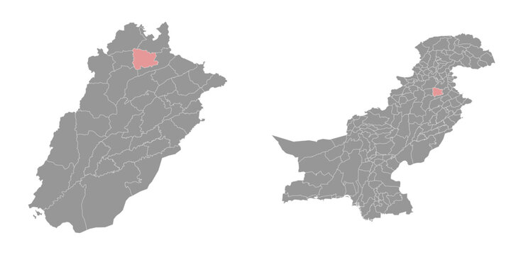Chakwal district map, administrative division of Pakistan. Vector illustration.