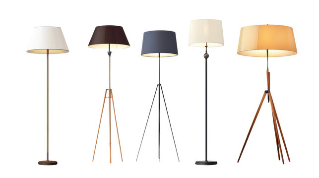 Set of stylish floor lamps, isolated on transparent  background, modern home lighting collection