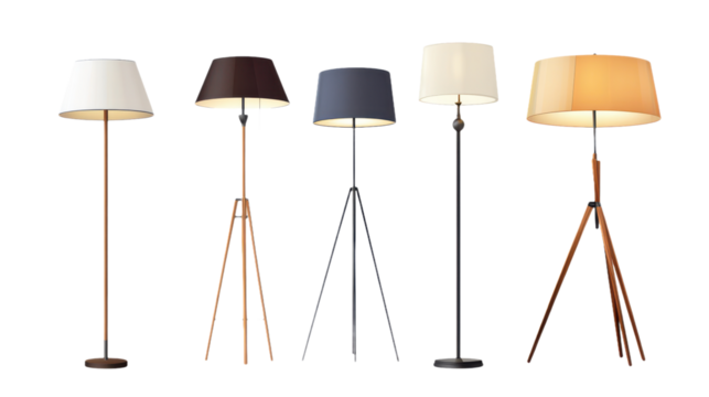 Set of stylish floor lamps, isolated on transparent  background, modern home lighting collection