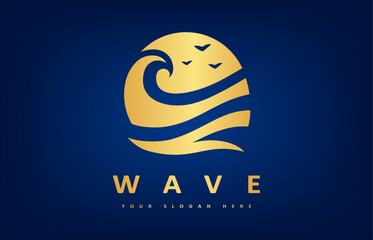 Wave and sun logo vector. Water design