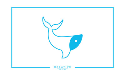 Blue whale logo illustration, blue whale in sea logo design