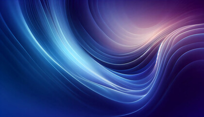 A smooth flowing abstract background featuring gradients of deep blues and purples with soft curves and light reflections creating a serene and ethereal ambiance