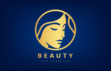 Woman face and hair logo. Beauty saloon design.