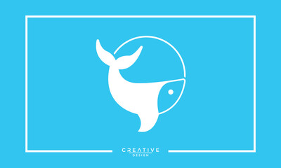 Blue whale logo illustration, blue whale in sea logo design