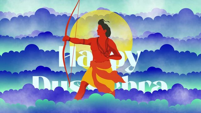Video template Happy Dussehra illustration of Ravana, Lord Rama, Dussehra Sale social media feed template festival of India. of Lord Rama killing Ravana. Video illustration design