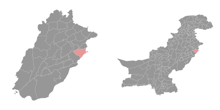 Kasur district map, administrative division of Pakistan. Vector illustration.