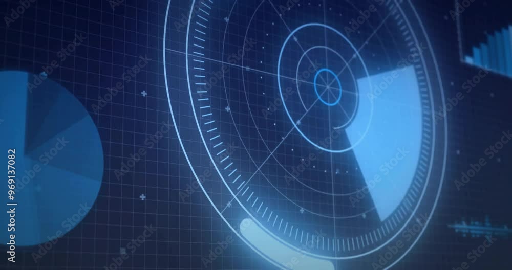 Poster animation of data processing with scope scanning on black background