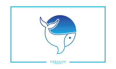 Blue whale logo illustration, blue whale in sea logo design