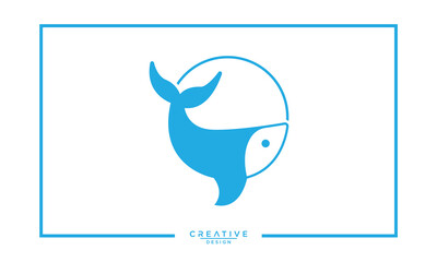 Blue whale logo illustration, blue whale in sea logo design