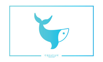 Blue whale logo illustration, blue whale in sea logo design