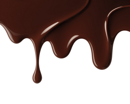 Rich chocolate syrup dripping on a transparent background