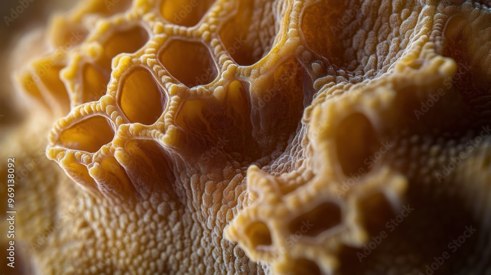 Poster close-up of a textured coral structure showcasing intricate patterns and colors.