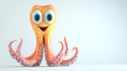 Cheerful Cartoon Octopus with Expressive Eyes and Bright Colored Tentacles