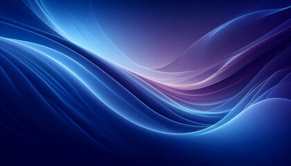 A smooth flowing abstract background featuring gradients of deep blues and purples with soft curves and light reflections creating a serene and ethereal ambiance