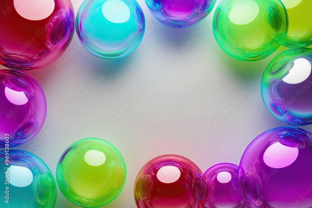 Poster Vibrant Neon Bubble Collection in Three Dimensions with Color Gradient Design on Blank Background