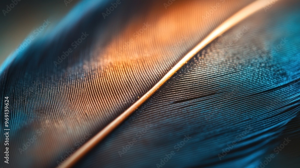 Poster a close-up of a colorful feather showcasing intricate details and textures.