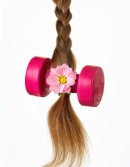 a strait and smooth hair isolated on background for hair care with a shampoo and flowers