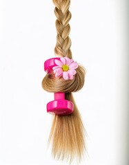 a strait and smooth hair isolated on background for hair care with a shampoo and flowers