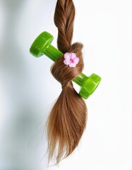 a strait and smooth hair isolated on background for hair care with a shampoo and flowers