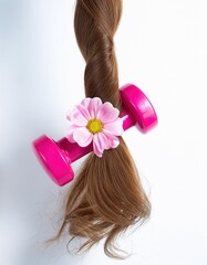 a strait and smooth hair isolated on background for hair care with a shampoo and flowers