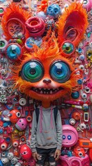 cute monster, cat, colorful background, art, wallpaper