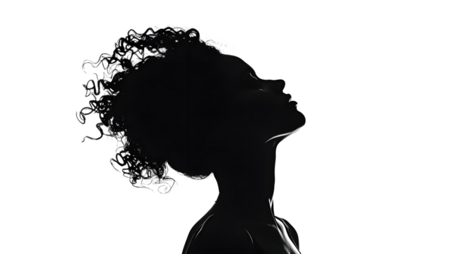pure black silhouette of a woman on a white background,