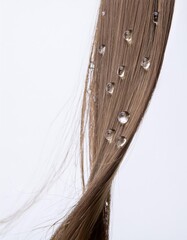 a strait and smooth hair isolated on background for hair care with a shampoo and flowers