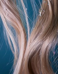 a strait and smooth hair isolated on background for hair care with a shampoo and flowers