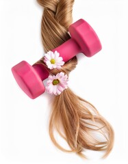 a strait and smooth hair isolated on background for hair care with a shampoo and flowers