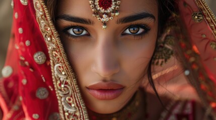 Fototapeta premium Chic Indian Fashion Model Displaying the Latest Couture Trends