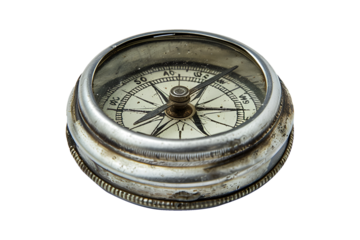 An silver worn-out compass isolated illustration