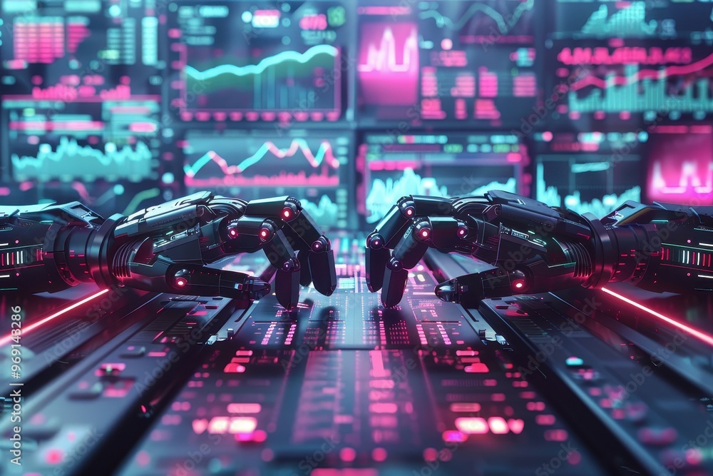 Poster two robotic hands are on a computer screen