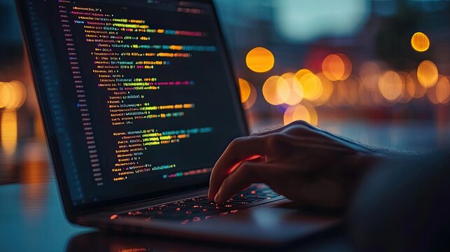 A close-up of a person's hand writing code on a laptop, highlighting the importance of technology in the startup world.