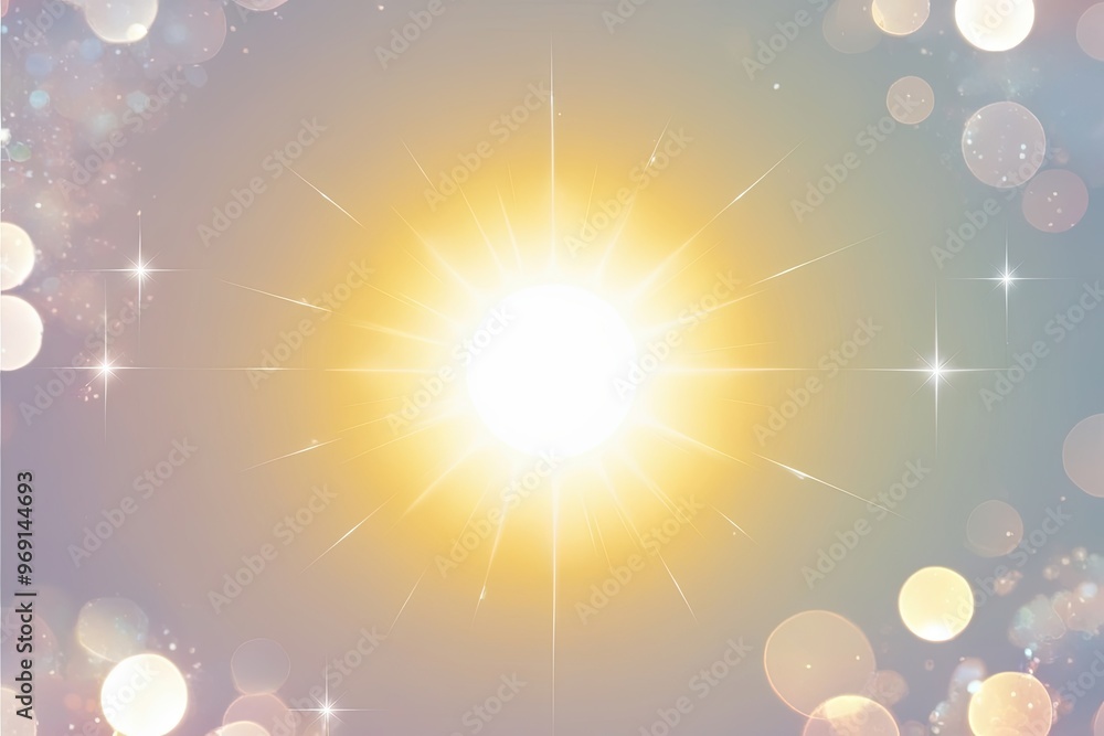 Poster ethereal sunshine with gradient bokeh sparkle visuals on white background