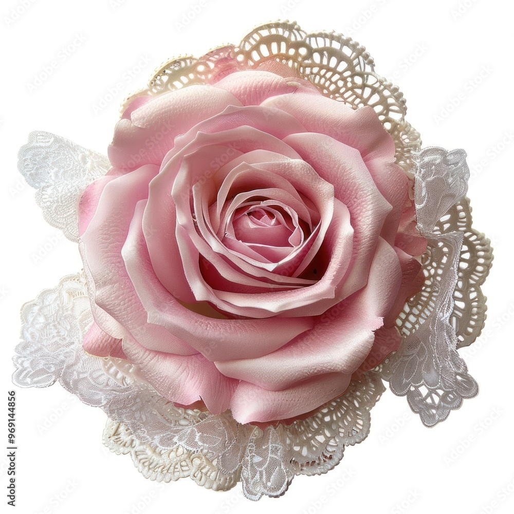 Wall mural elegant pink rose with lace