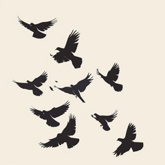 Obraz premium illustration: silhouette of flying birds doves on a white background. AI generation
