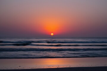 Obraz premium Stunning Sunset Colors Reflecting on Tides Against Minimalist White Background
