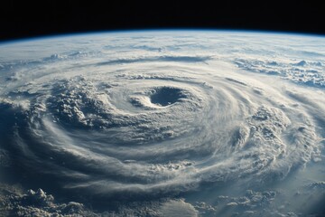 Magnificent spiraling clouds of a hurricane or cyclone over the planets surface. Super Typhoon