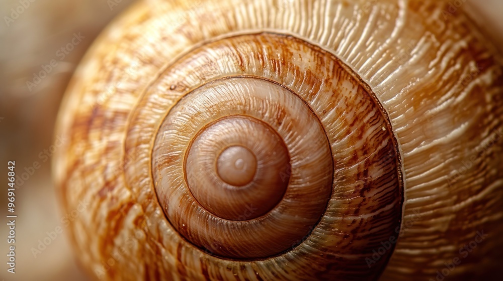 Poster close-up of a spiral seashell showcasing intricate patterns and textures.