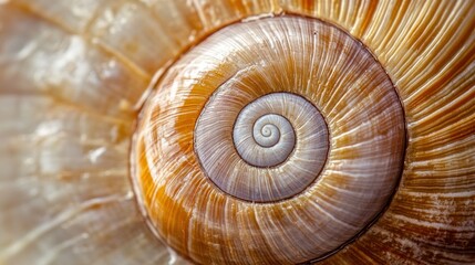 Close-up of a spiral seashell showcasing intricate patterns and natural beauty.