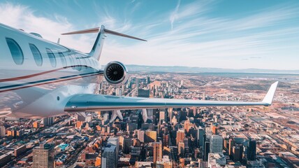 Jet Overlooking a Busy City from High Altitude