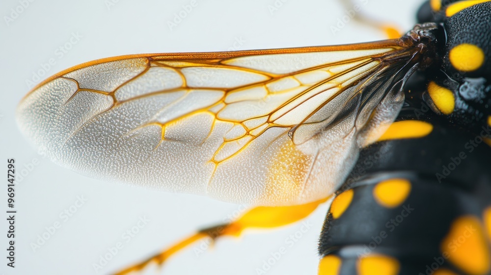 Poster close-up of a colorful insect wing showcasing intricate patterns and textures.