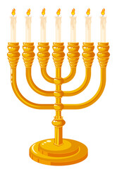 Golden Seven Branches Candle Stand with Lit Candles - Vintage Home Decor Vector Art 