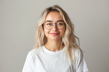 Fototapeta premium Smiling young mixed race woman portrait glasses blonde.