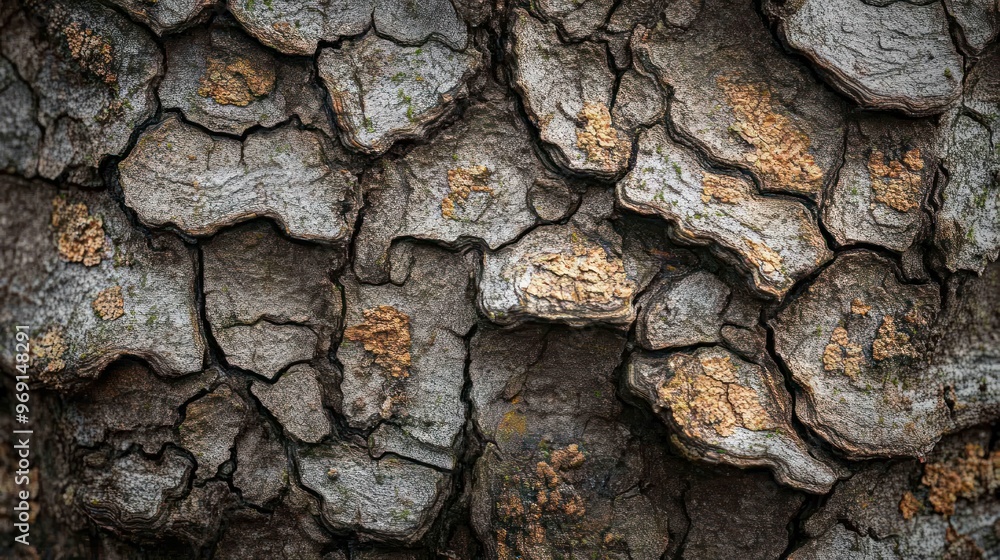 Poster close-up of textured tree bark with natural patterns and earthy tones.