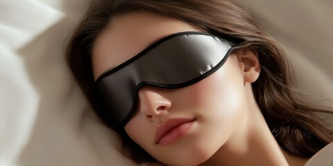Fototapeta premium A woman sleeping with a sleep mask on.