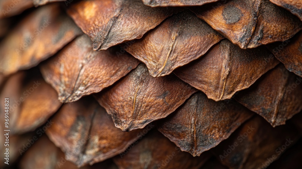 Poster Close-up of a pine cone's textured scales showcasing natural patterns.