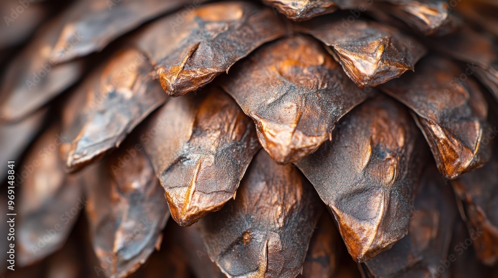 Poster close-up of a pine cone showcasing its textured scales and natural patterns.